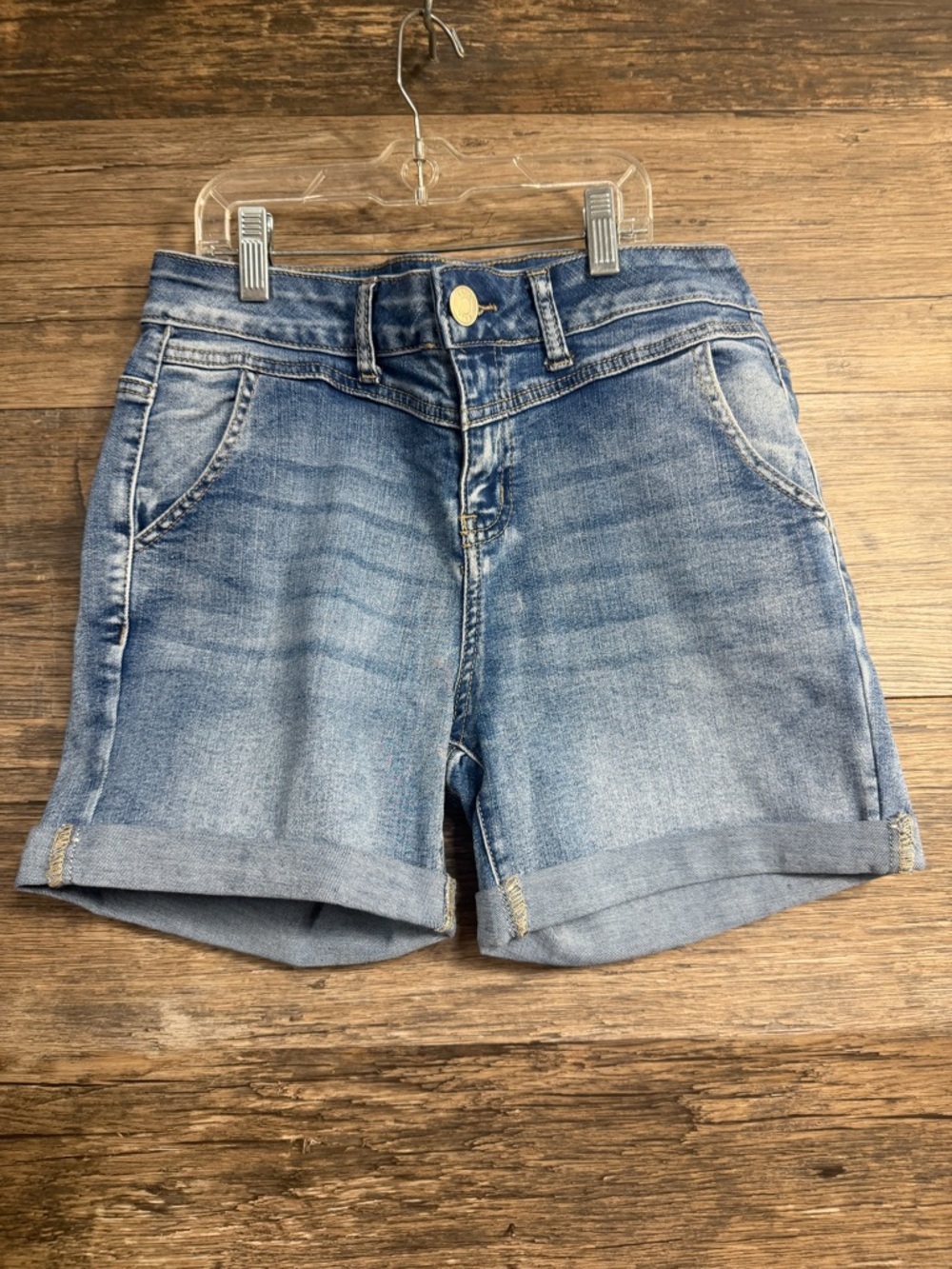 Tala Classic Mid-Rise Light Blue Denim Roll-Cuff Shorts